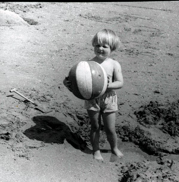 Christine Last with a beach ball.